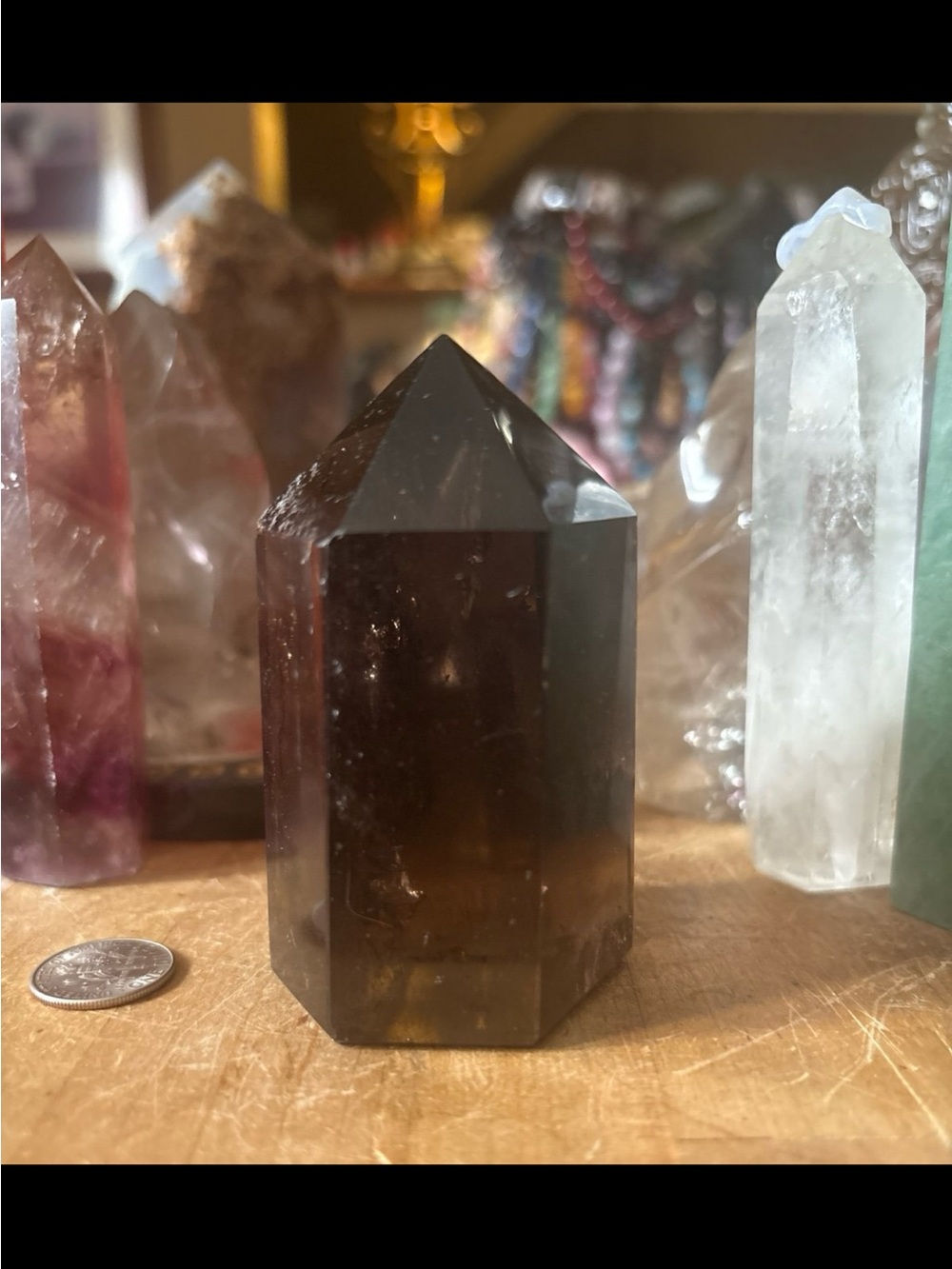 Smoky Quartz Crystal Tower Point - Deep Brown